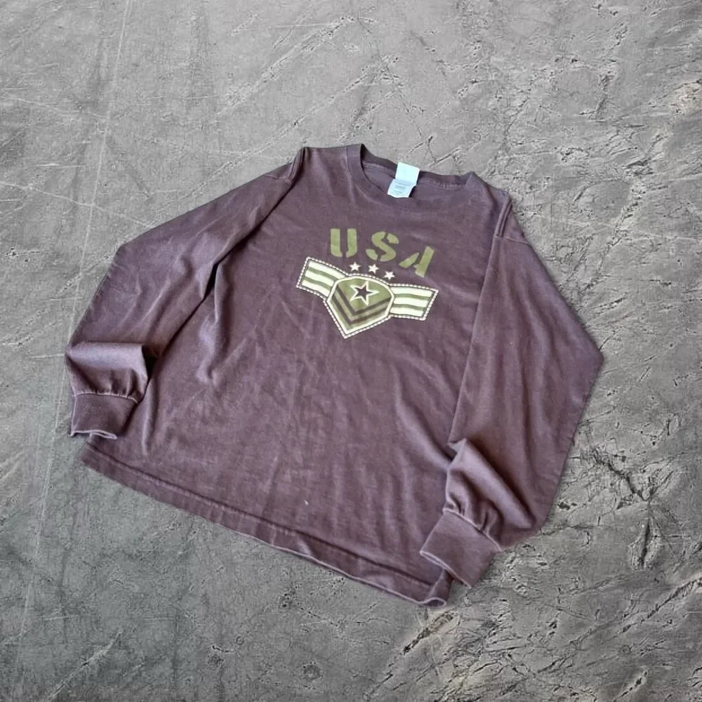 VTG 00s Y2K USA Military Long Sleeve Shirt with cool USA graphic